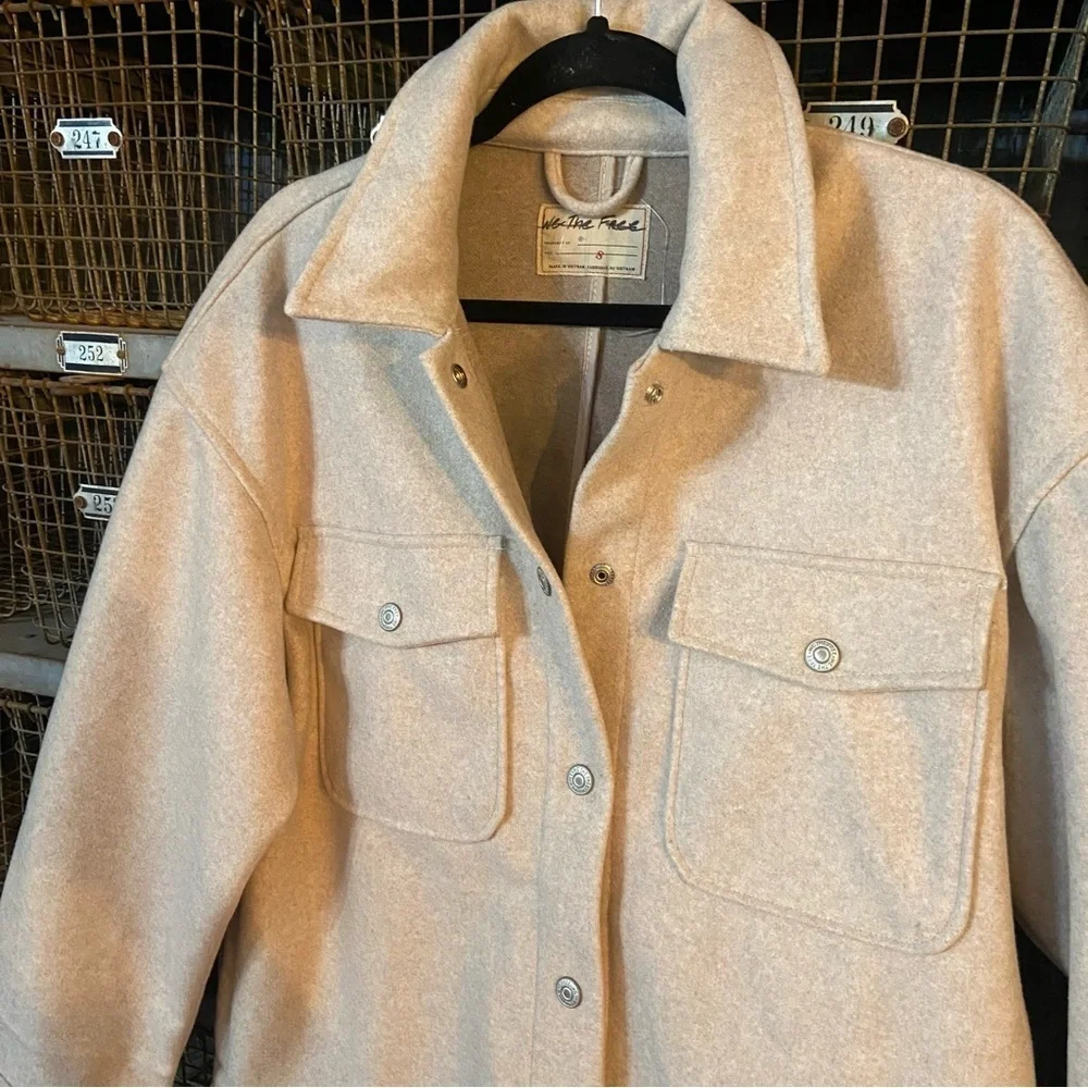 New! Free People Lola shirt jacket shacket cream tan nbnn - Picture 3 of 8